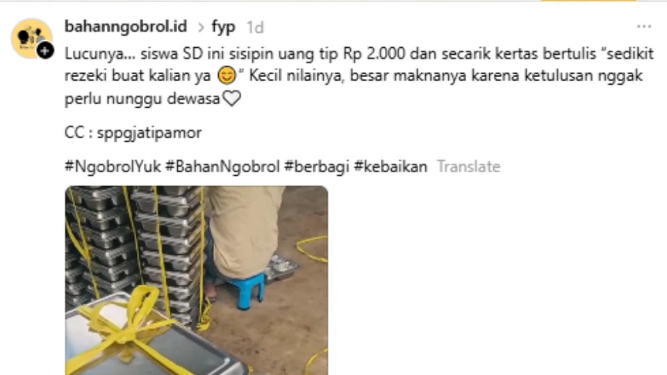 Sppg mendapatkan tips dari pelajar (threads.com/@bahanngobrol.id)